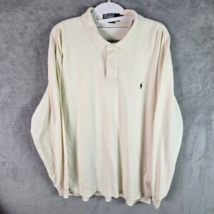 Polo Ralph Lauren Mens Long Sleeve Polo Shirt Cream Off White Cotton Large
